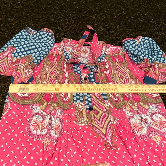 Reborn sheer pink and blue paisley print, bohemian-style tunic size XL - Picture 12 of 16